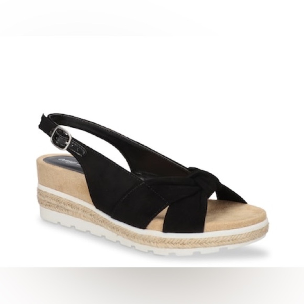 Easy Street Women’s Dot Wedge Sandals Black Super Suede Size 7.5 M Brand NEW